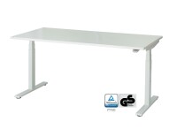 Electio Smart Elektromotorischer Schreibtisch Weißaluminium RAL 9006_1600 x 800_Diamantweiss_Kabelkanal Weißaluminium_Bedienelement mit 3fach-Memory